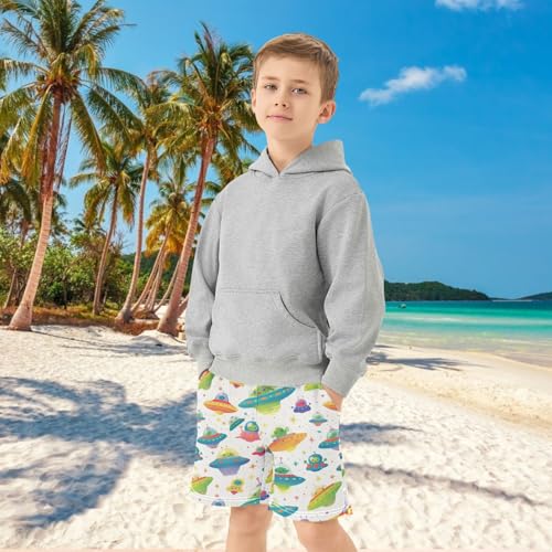 Boys Athletic Shorts with Pockets Cute Green Alien Running Basketball Shorts for Youth Elastic Waist Size 7-84