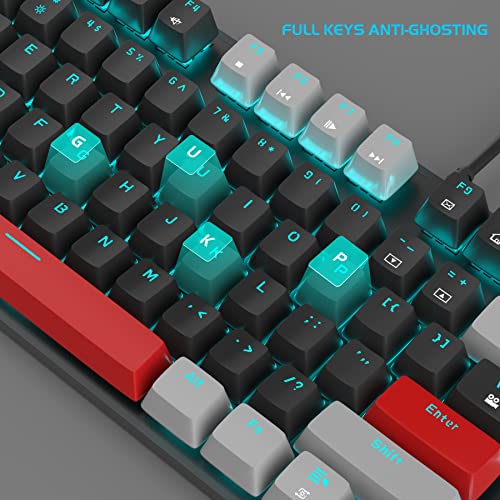 Mechanical-Gaming-Keyboard-104-Keys-Blue-Backlit-Keyboard-with-Red-Switches-Double-Shot-Keycaps-MageGee-USB-Wired-Mechanical-Computer-Keyboard-for-Laptop-Desktop-PC-GamersGray-Black