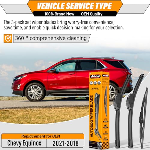 OEM Windshield Wiper Blade Replacement for Chevy Equinox 2018 2019 2020 2021 Original Equipment All-Season Rear Wiper Blade Set 24+18+13 (Set of 3) by AUTOBOO - Image 2