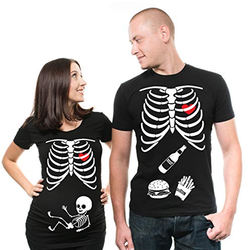 Skeleton Maternity Halloween Couple Matching Shirts Pregnancy Tees X-Ray Skeleton T-Shirt… Men Large - Women Medium Black #TOP1