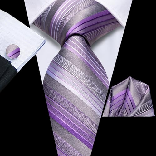Image of Dubulle Mens Tie and Lapel Pin Paisley Striped Floral Necktie for Men Pocket Square Cufflinks 4PCS Set Wedding Party