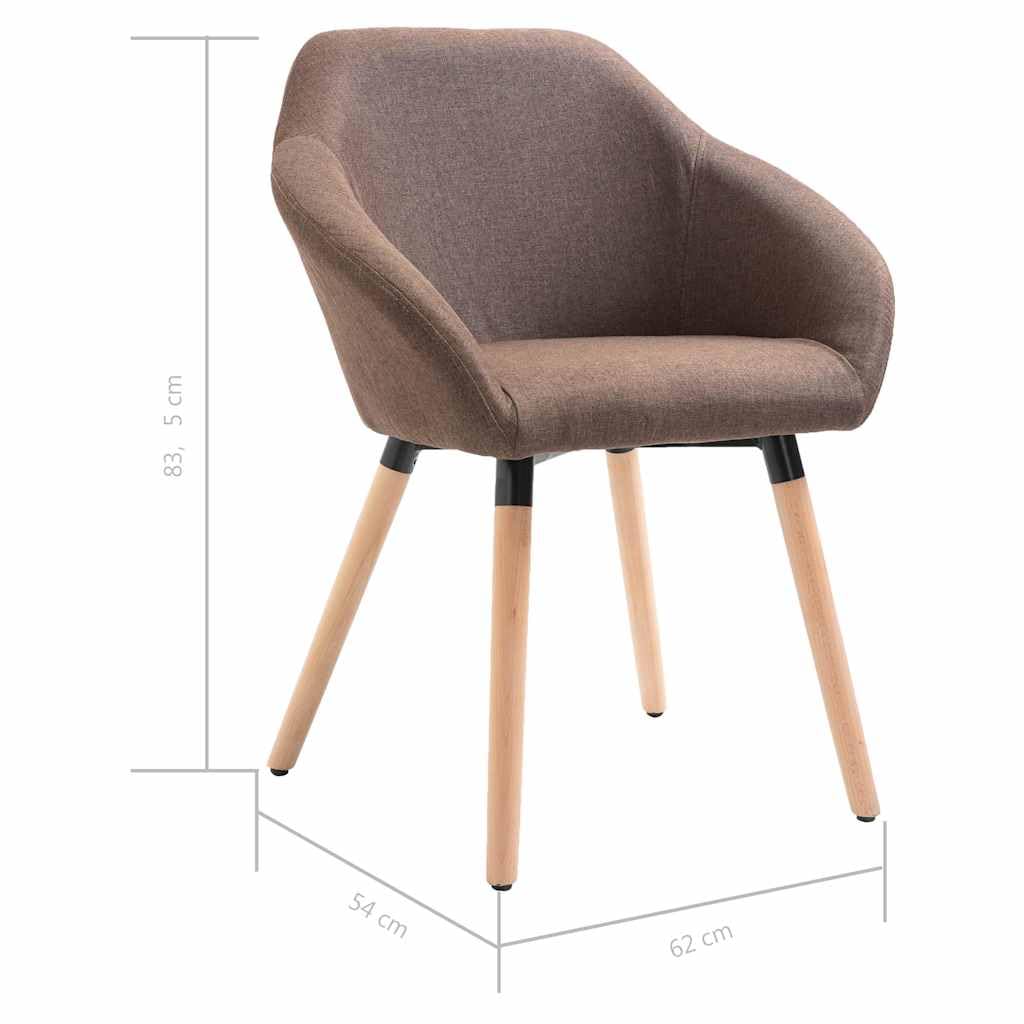 Lot de 4 Chaises à Manger Marron en Tissu avec Accoudoirs