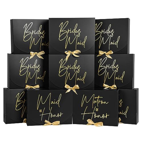 WLUSEAXI Bridesmaid Proposal Box,10 Pack Bridesmaid Boxes,Foldable Maid of Honor Proposal Box, Black Wedding Gift Box for Bridesmaid Proposal Gift,Bachelorette Parties,Bridal Shower