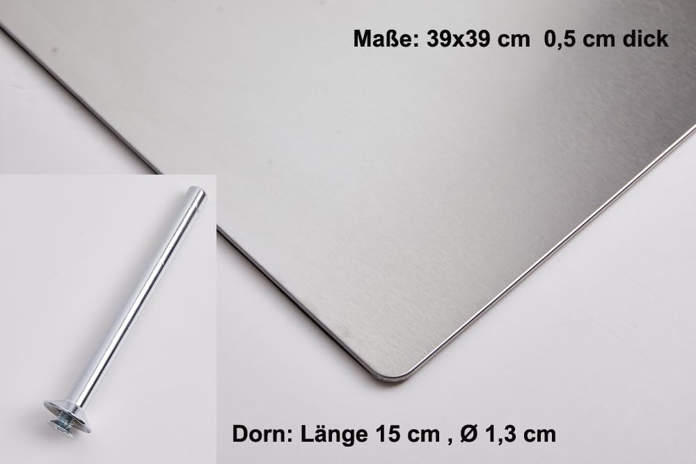 F39 Eurohandisplay Plaque en métal pour mannequins de vitrine en acier inoxydable argenté 39 x 39 cm 3,99 kg Avec mandrin