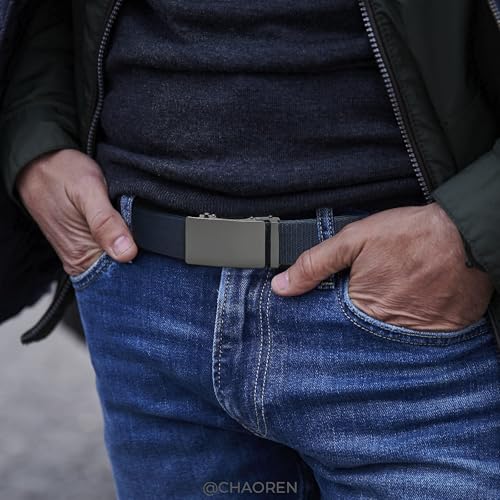 Image of CHAOREN Ratchet Belts for Men 2 Pack - Casual Web Nylon Mens Belt 1 3 /8 inch - Automatic Adjustable Buckle Fit Jeans