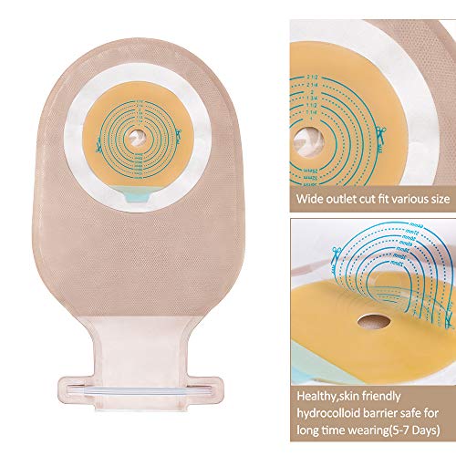 Carbou 1 Piece Ostomy Colostomy Bags with Measure Card,Ostomy Supplies Drainable Pouch Twist-Tie for Stoma Care, Cut-to-Fit(20pcs/Box)
