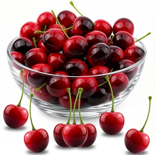 30PCS Red Artificial Cherries 25mm Realistic Fake Cherry Model Lifelike