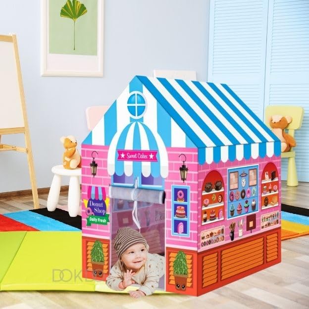 Image of Kids Play Tent House for Boys & Girls | Foldable Toy House for Indoor & Outdoor Fun | Tent House for Kids 2 to 6 Years | Portable Playhouse Kids House Tent (Cake Shope Tent House)
