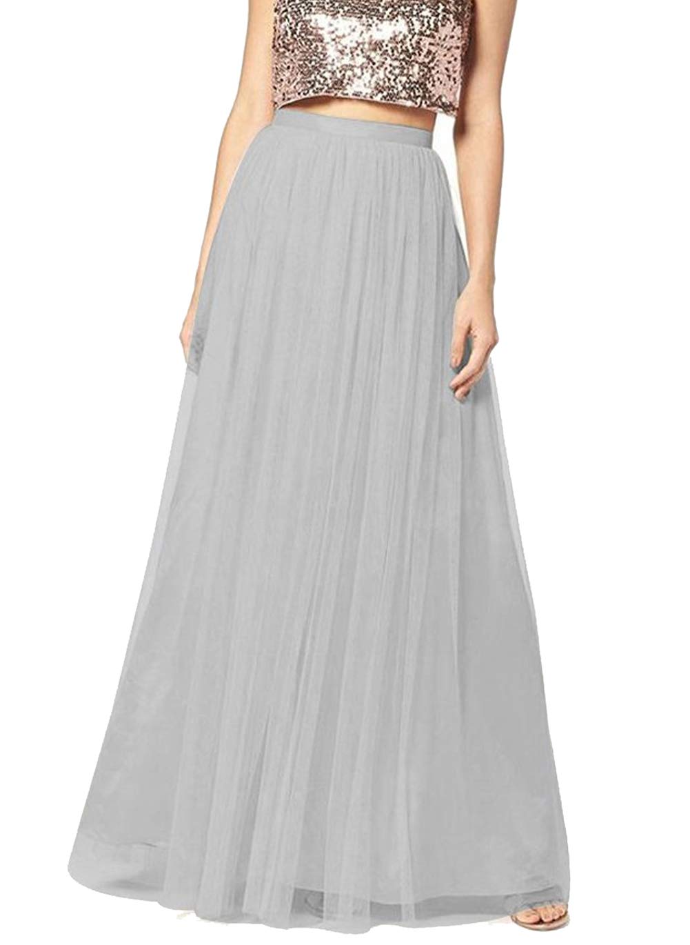 Anikigu Women Long Maxi Skirts 3 Layers Tulle Elegant Wedding Prom Party Dress