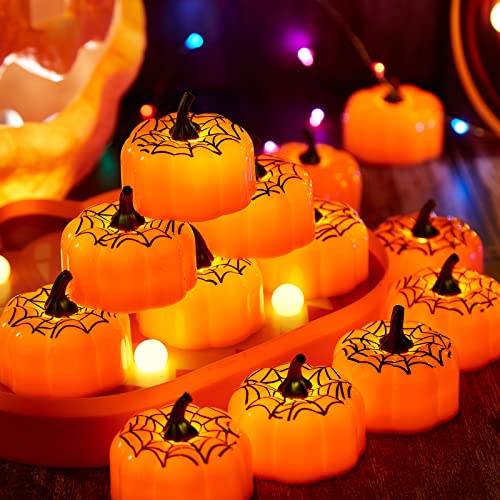 Image Flickering Pumpkin Tea Lights 12 Pack Flickering Led Pumpkin Lights With Battery Operated Flameless Pumpkin Tealight Candles For Halloween, Christmas, Thanksgiving And Theme Parties #TOP12