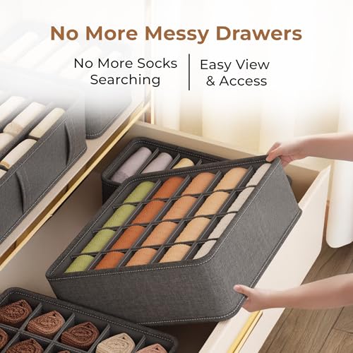 Image of HomeEssentials 6-Compartment Foldable Closet Organizer, Grey - Drawer Storage Box for Socks, Ties & Scarves, Space-Saving Wardrobe Divider for Neat and Organized Clothing Storage
