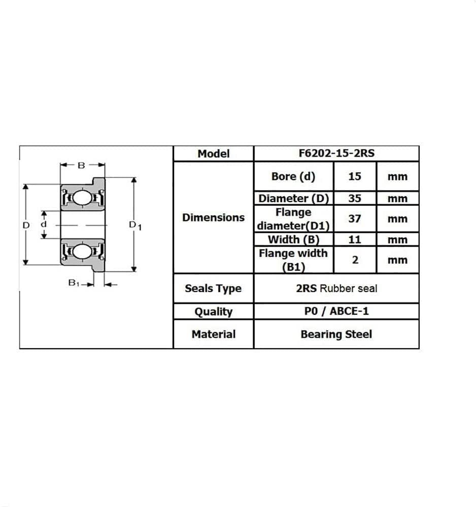 Rodamientos Sellados, TMP1105 Rodamientos de bolas con brida 4 piezas F6202 F6202RS Rodamiento 15x35x11 mm ABEC-1 F6202-RS rueda for carro jardín F6202-15-2RS