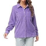 MCEDAR Women's Corduroy Shirt Relaxed Fit Casual Long Sleeve Corduroy Button Down Shacket Jacket Tops Purple 11808-M