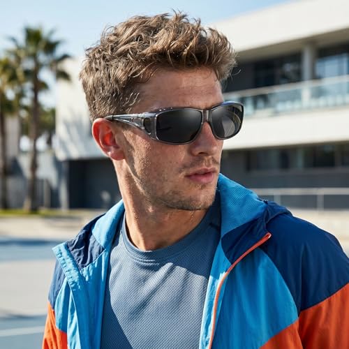 Image of VIEWBETTER Polarized Fit Over Glasses Sunglasses for Men Wrap Around Shades UV Protection Wear Over Eyeglasses SG0312
