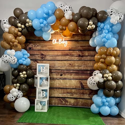 Image of Blue Cow Print Balloons - Western Cowboy Baby Shower Decorations, Light Blue & Brown Cow Latex Balloons for Farm Animal Theme Birthday Party Supplies