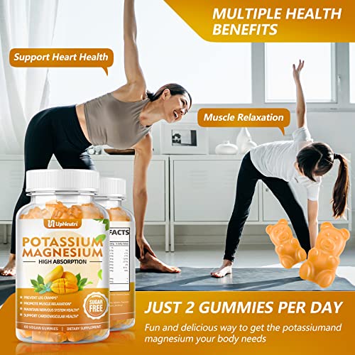 Potassium Magnesium Gummies For Adults And Kids, Sugar-Free Potassium Supplement Gummies For Leg Cramps & Muscle & Immune Health, Non-Gmo Vegan Magnesium Gummies Mango Flavor 60 Count #TOP5