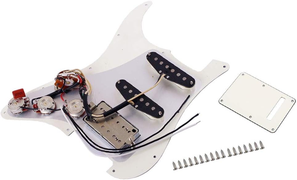 Alnicov Guitar Loaded Prewired Pickguard SSH Dual Rail Humbucker Pickups With Back Cover for Strat ST Electric Guitar Replacement,White
