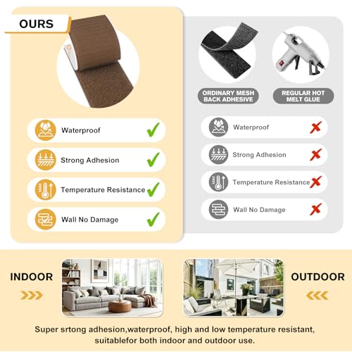 Image of SummerBrite 10 Pairs Brown Hook and Loop Strips 2 x 5 Inch, Heavy Duty Adhesive Fasteners for Wood Surfaces, Wide Sticky Back Mounting Tape for Furniture & Cabinets, Industrial Strength