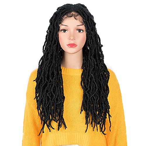 NOBLE Faux Locs Wigs with Baby Hair for Women Ombre Blue Faux Locs Crochet Hair Lace Front Wigs 26 inches Synthetic Crochet Hair Braids Twist Wigs for Women