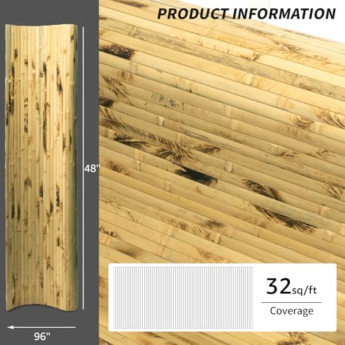 Image of Art3d 48 x 96 in Pole Wrap Natural Bamboo Wall Panel, 2-Pack, Light Burned