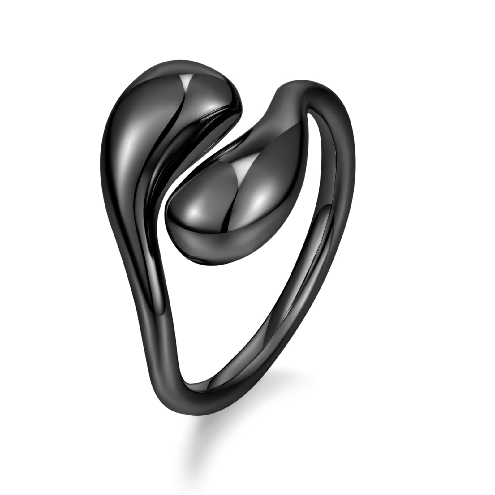 WOWORAMA Chunky Teardrop Rings for Women Silver Gold Bypass Dome Rings Thick Statement Open Adjustable Rings Simple Waterdrop Stackable Band Rings