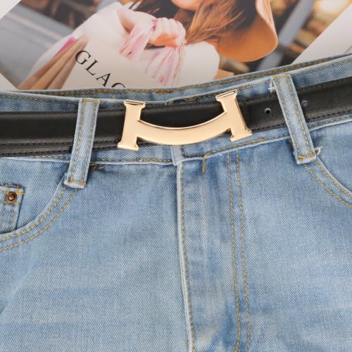 Image of Women's Leather Belt with Buckle - Ideal for Dresses, Jeans, and Coats