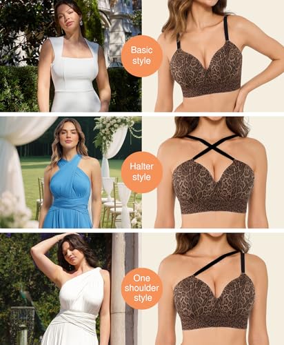 Image of Popilush Wireless Bras for Women - Seamless Comfortable Bra Full Coverage Deep V Leopard Print Everyday Bras