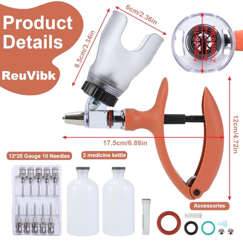 Image of 5ML Livestock Syringe, Automatic Self Refill Syringes Continuous Repeating Adjustable Bottle Attachment Livestock Animal Injection Gun with 10 Needles, for Chicken, Duck, Pig, Sheep, Cow Poultry