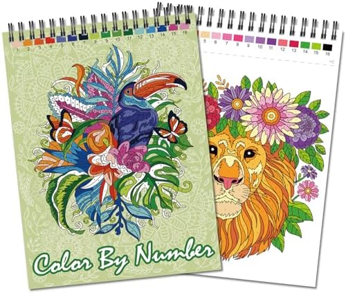 Jadeso Color by Numbers Adult Coloring Book, 30 Pages of Original Animals Patterns, Spiral Bound Coloring Book for Adults Relaxation, Color by Numbers for Adult, Thick Smooth Paper(120gsm)