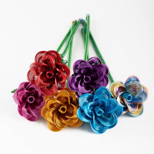ZffXH Paquete de 6 Rosas Artificiales de Alambre de Aluminio Coloridas y metálicas, para jardín, Cementerio, día de la Madre, Navidad, San Valentín