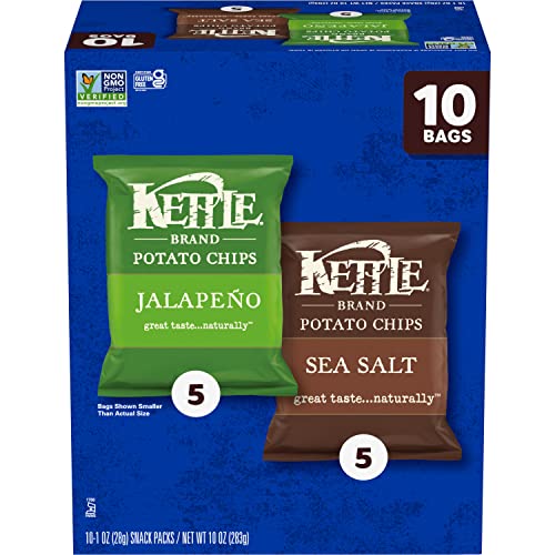 Image of Kettle Brand Potato Chips, Variety Pack of Sea Salt and Jalapeno, 1 Oz, 10 Ct