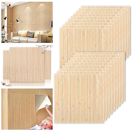 ThatDAY 3D Wall Panels Brick Self-Adhesive Waterproof PE Foam, Peel and Stick Ceiling Wallpaper for Bedroom Furniture, 57.5 Sq.Ft - 70 x 70 cm (5, Dark Wooden A)