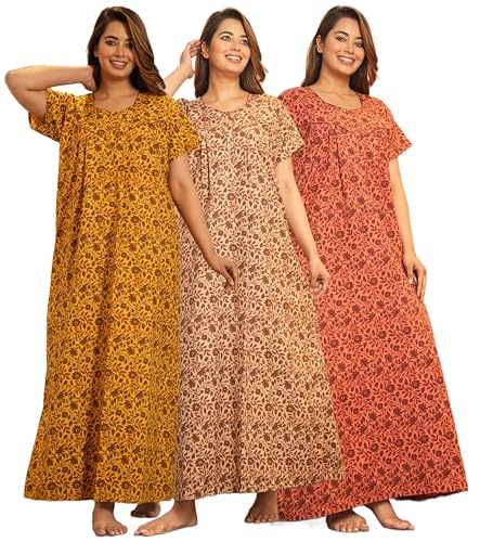 Image of G4Girl Women's Regular Nighty Rajasthani Nighty Rajasthani Gown Jaipuri Nighty Jaipuri Gown Maxi Gown with Pocket - (Combo)