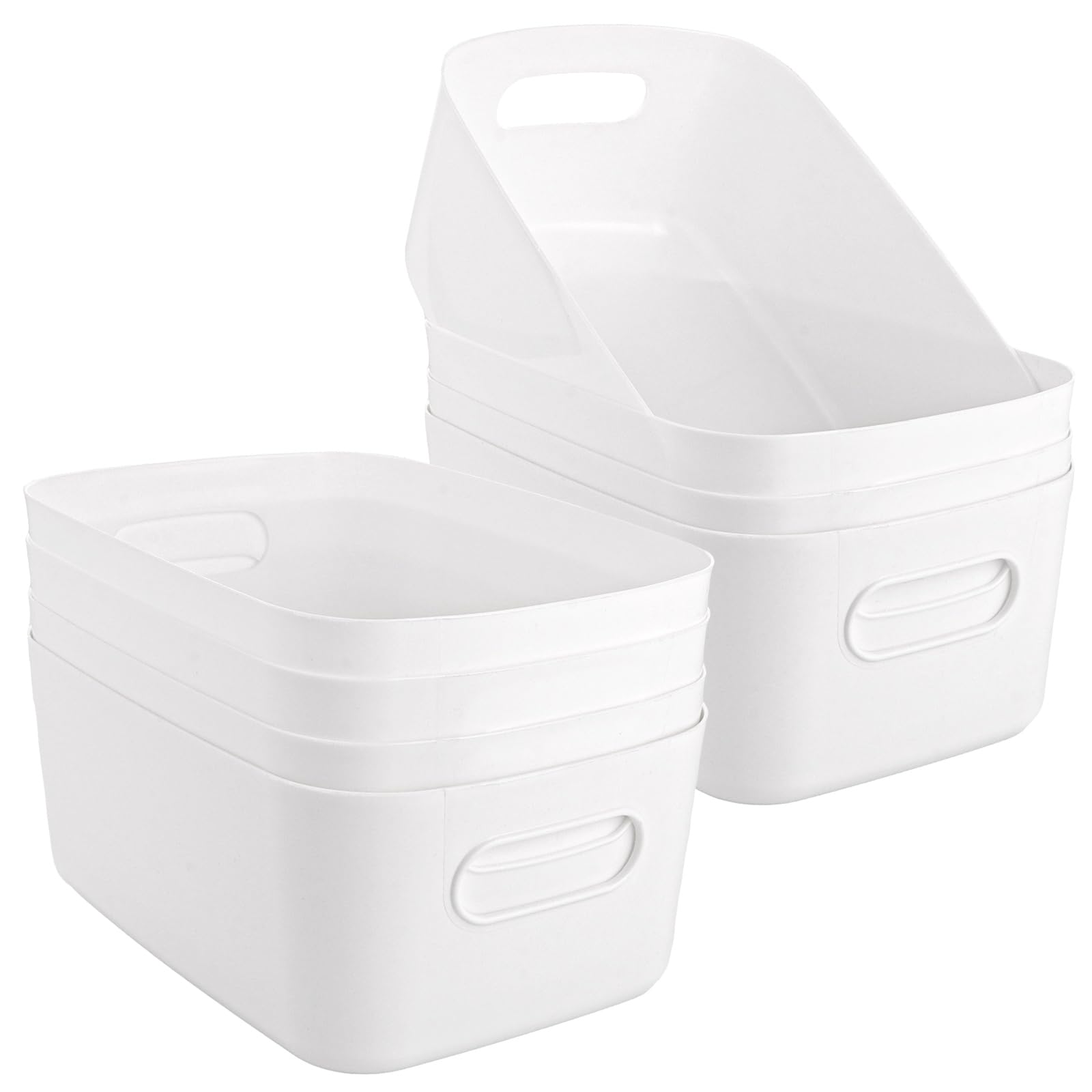 YAYODS 10 scatole portaoggetti in plastica, 25 x 16 x 10 cm, colore bianco, con manici, impilabili, per cucina, bagno, armadio, ufficio, cosmetici