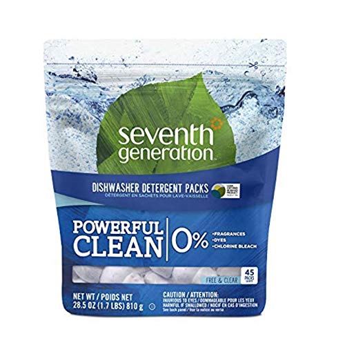 Seventh Generation Fragrance Free Dishwasher Detergent Pack, 45Count, 4 Pack
