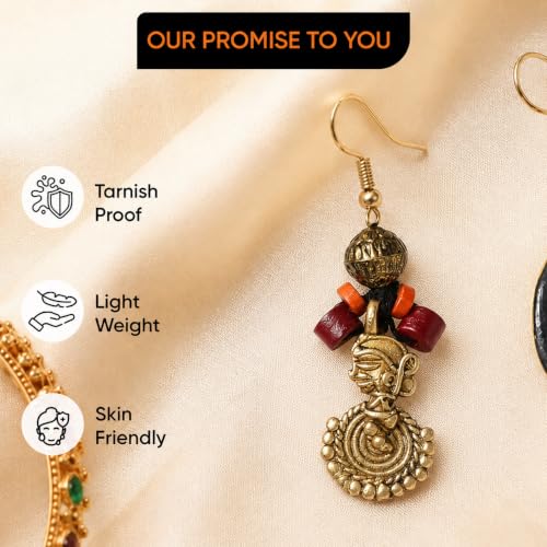 Image of Handcrafted Tribal & Dhokra Art Earrings for Women - Wooden, Nature-Inspired Statement Drop & Traditional Ethnic Designs