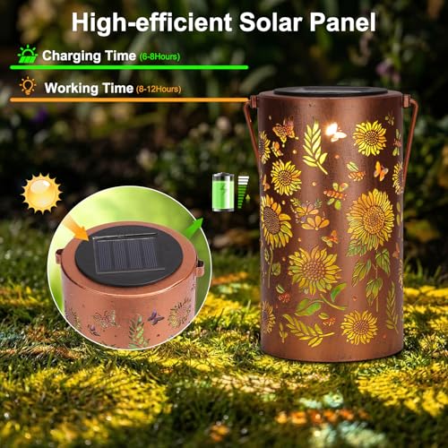 ZKLiLi Sonnenblumen Solarlaterne im Freien wasserdicht IP65 - Geburtstagsgeschenk für Frau Mutter Oma, Muttertags-Geschenk, Solarlichter im Freien, Garten-Dekoration für draußen, Gold