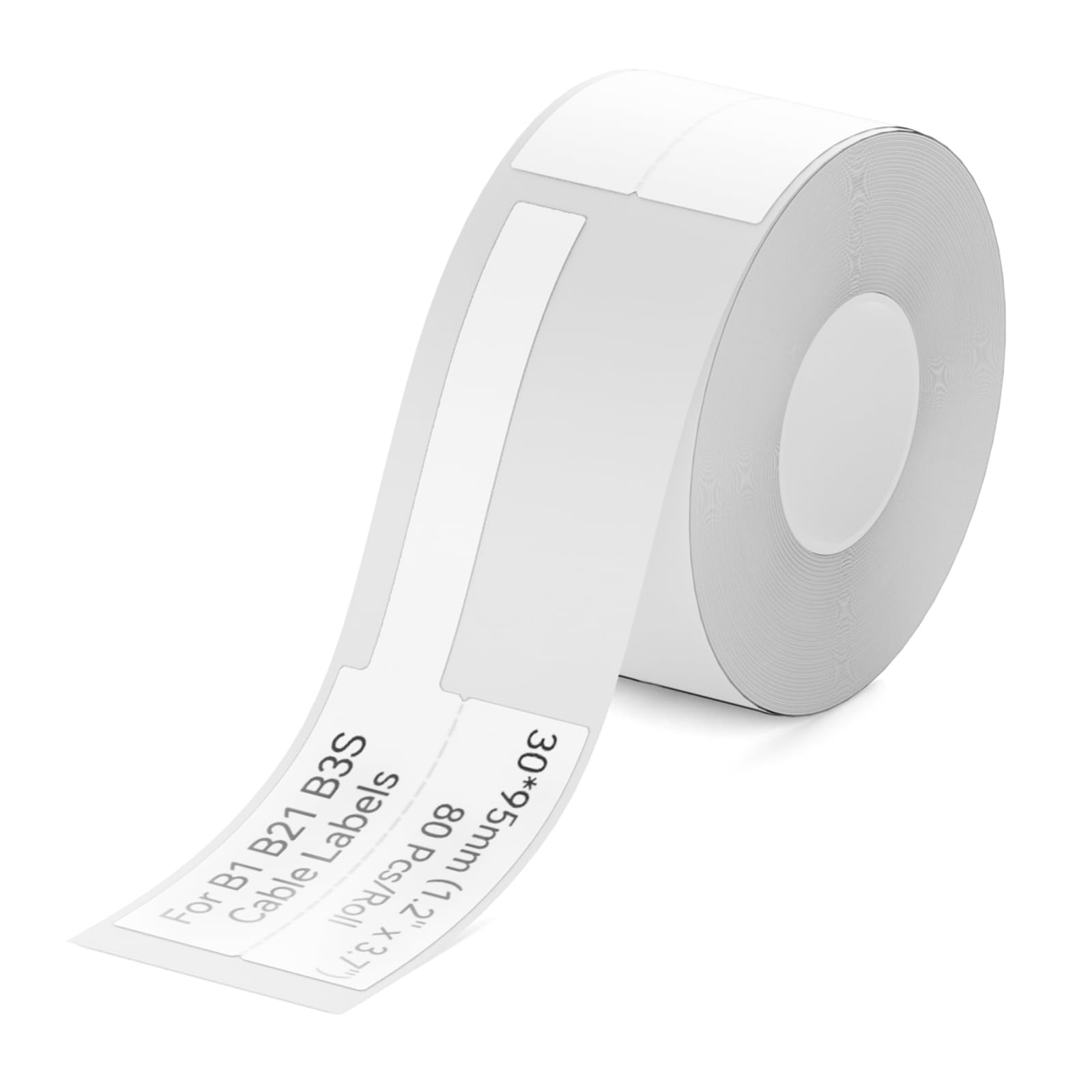 NIIMBOT B1 Label Tape B21 Cable Labeling Tape 1.18'' x 3.74'' (30x95mm) Thermal Cable Label Paper NIIMBOT Labels for Barcode/Address/Mailing/Logo/Business/Home Tag, 80 Labels/Roll, White