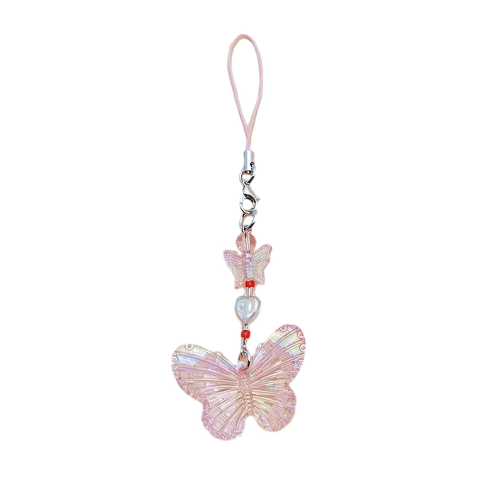 NUEAYMS Butterfly Beaded Pendant Phone Charm Hanging Rope Cute Phone Chain Strap Bag Decoration Lanyards Keychain Accessory