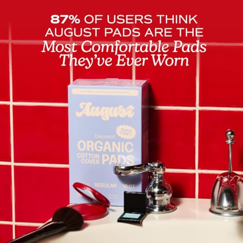 Image of August Regular Cotton Menstrual Pads, 36-Pack Ultra Thin Pads with Wings, Hypoallergenic Sanitary Napkins with Organic Cotton Topsheet, Compostable Wrappers, Toxin Free, Fragrance Free