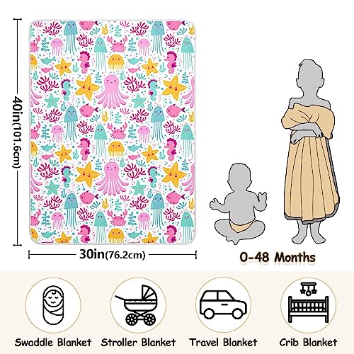 Image of Swaddle Blanket for Colorful Ocean Animals Octopus Baby Receiving Blanket Muslin Baby Swaddles Soft Cotton Breathable Nursery Blankets for Unisex Boys and Girls 30x40 Inch