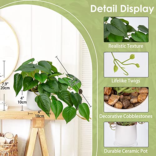 Hollyone Artificial Plants in Ceramic Pots, Fake Jade Pothos Decorative Faux Potted Plants - Image 2