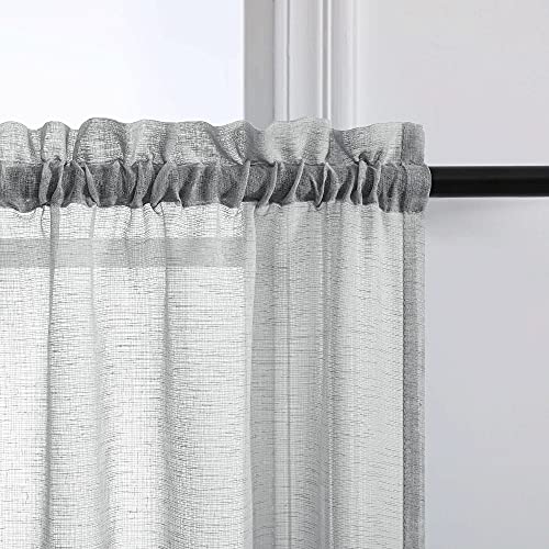 Sheer Valances For Windows Pocket 2 Panels Light Filtering Weave Textured Linen Look Semi Sheer Light Grey Kitchen Window Valances For Bathroom Curtains 52 X 18 Inches Long Silver Gray Light Gray #TOP3