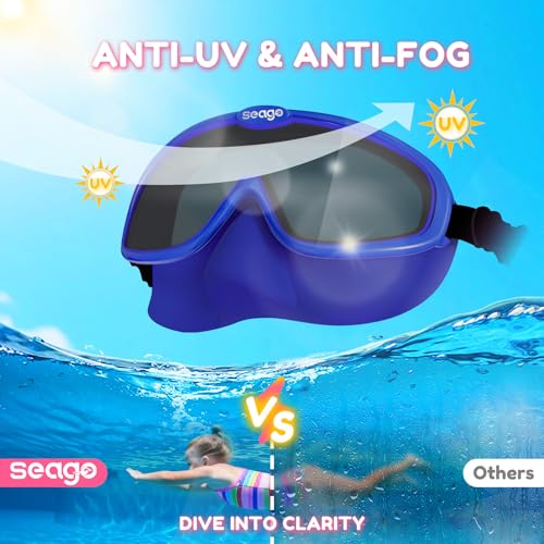 Image of Seago Kids Swim Goggles 2 Pack for 3-12, Anti-Fog Clear View,Toddler Goggles with Nose Cover Swimming Goggles