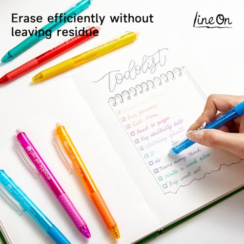 Image of Lineon Erasable Gel Pens, 15 Colors Retractable 0.5mm Fine Point Erasable Pens Clicker for Back to School, Assorted Color Inks, Make Mistakes Disappear for Drawing Writing Planner & Crossword Puzzles