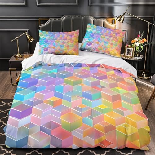 Housse de couette 3D géométrique en microfibre 220x240 cm pour lit King - 4