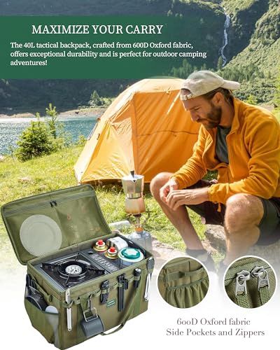 UPWOIGH Tactical Camping Storage Bag 40L – Heavy Duty Duffel with Waterproof Bottom, Collapsible Organizer with 2 Adjustable Dividers, 600D Oxford Fabric, Green Overlanding Gear3