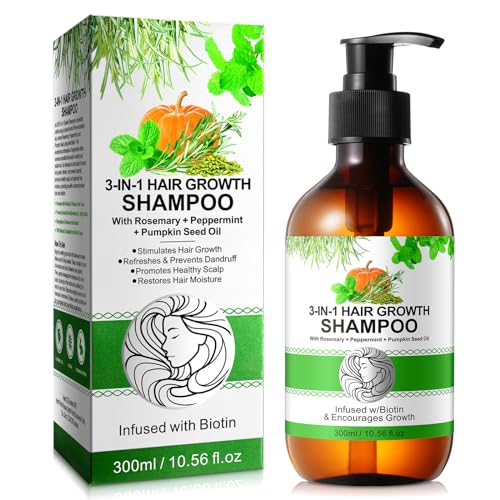 Champú de romero para el crecimiento del cabello,Champú fortalecedor de romero y menta,Champú de rutina para mujeres Pérdida de cabello y adelgazamiento del cabello con biotina,10 fl oz