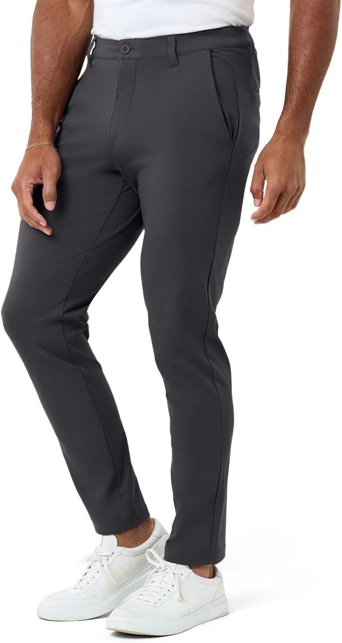 INTO THE AM Casual Pants for Men - Slim Fit Stretch Chinos Tapered Tech Travel Pants Hidden Zipper Pocket 30" & 33" Inseam