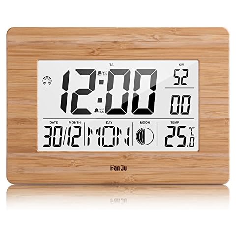 FanJu FJ3530 Digital Wecker Funk Batteriebetriebener Groß Tischuhr mit Extra Großem Display | Innentemperatur | Mondphase | Schlummerfunktion | Calendar Wecker für Zu Hause Cover
